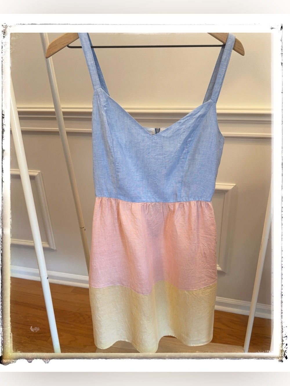 Cynthia Rowley 100% Linen Colorblock Mini Dress Blue Pink Yellow Size M